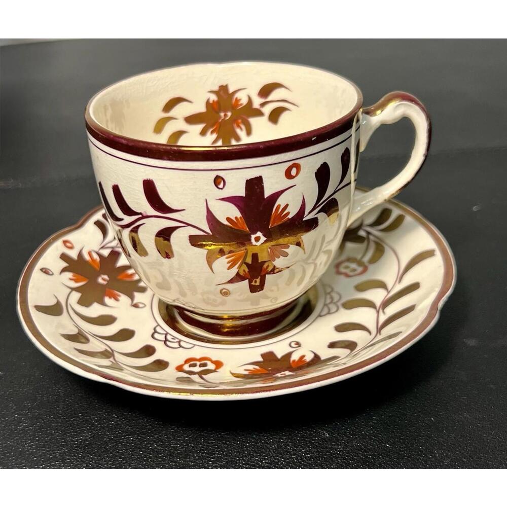 Gray's Pottery Stroke-On-Trent 1960s Handpainted Cup Saucer, England
